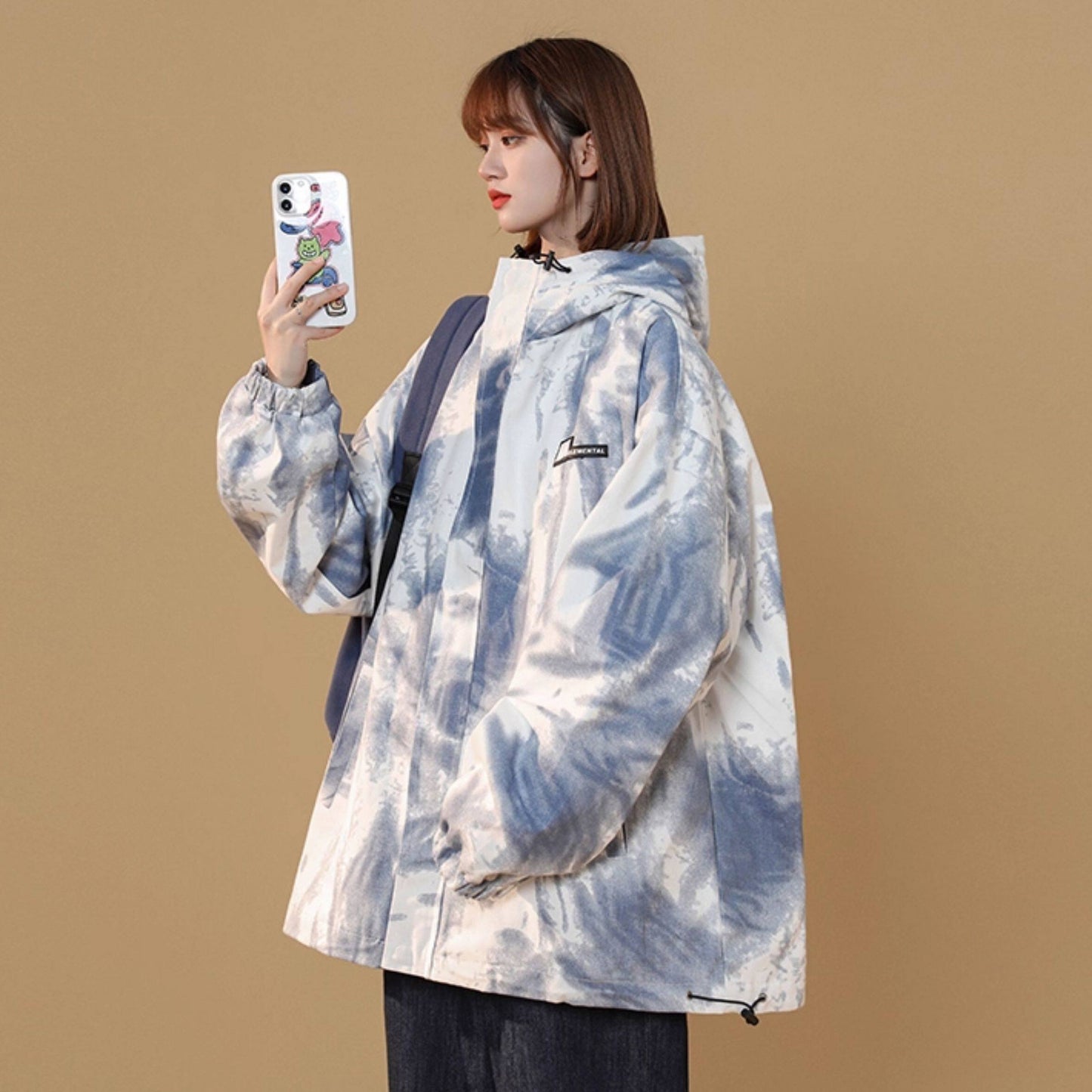 【アウター】フード付きジャケット 男女兼用 水墨染め グラデーション ハイストリート ワイドフィット 青少年【FCシリーズ】
