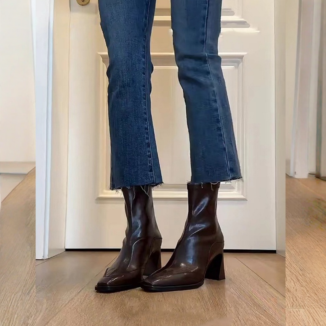 【シューズ】ショート 太めヒール 春 秋 冬 スリムブーツ  【JZシリーズ】