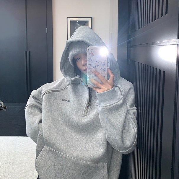 【トップス】ジップデザイン 春 秋 冬 フード付き パーカー 【FCシリーズ】