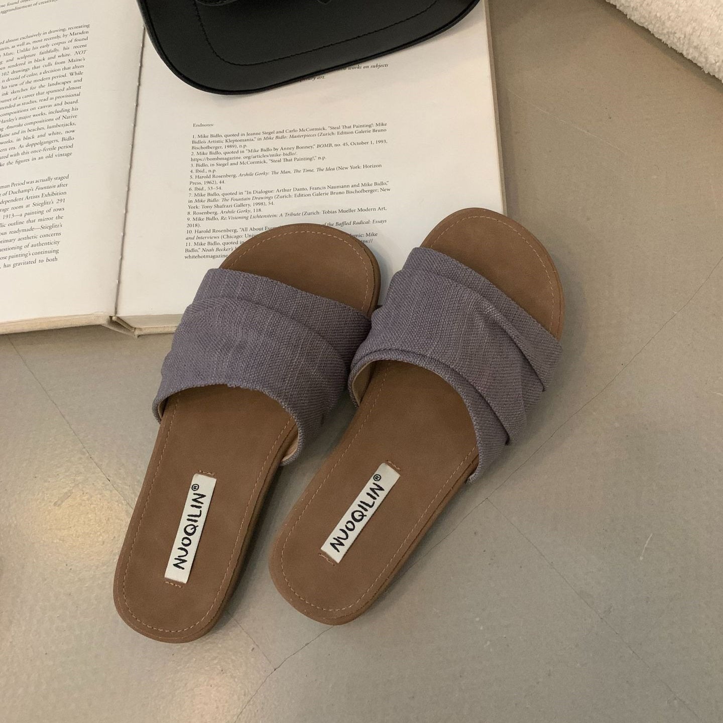 【シューズ】リゾート風 ビーチ リネン プリーツ フラットサンダル 外履き 夏用