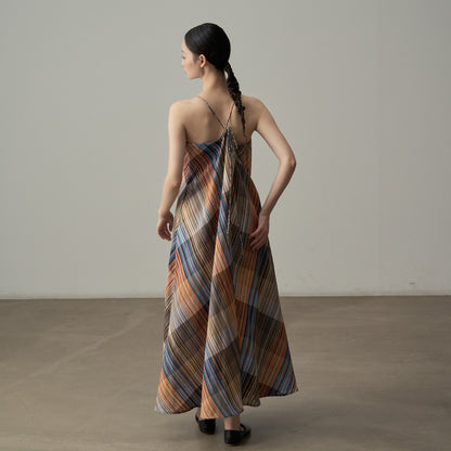 【ワンピース】フレンチヴィンテージ風 ロマンチック カラーヤーンチェック柄 ノースリーブ オフショルダーワンピース【SHシリーズ】