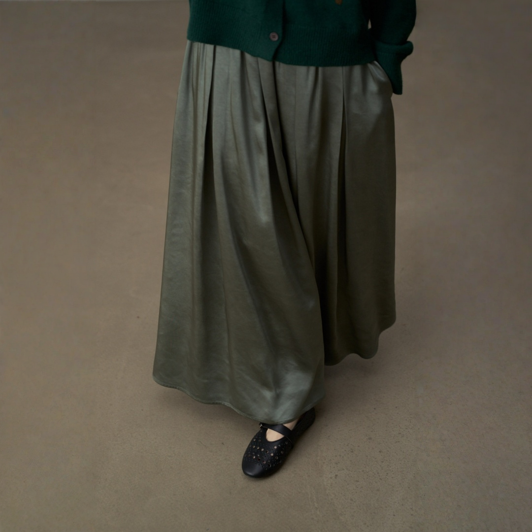 【セットアップ】【単品注文】サテン ゆったり シャツ + フレアプリーツスカート 2点上下セット 【JZシリーズ】