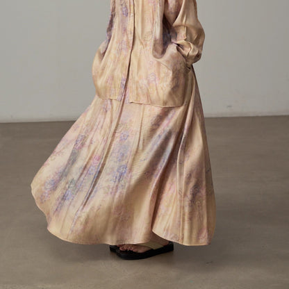 【単品注文】【セットアップ】新中華風 レトロ 薄手 UVカット プリント ゆったり 体型カバー 長袖シャツ＋フレアスカート【SHシリーズ】