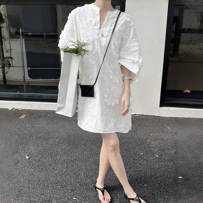 【ワンピース】夏 春 秋 コットン100% エレガント 着痩せ効果 ルーズ 半袖 ワンピース 【SNシリーズ】