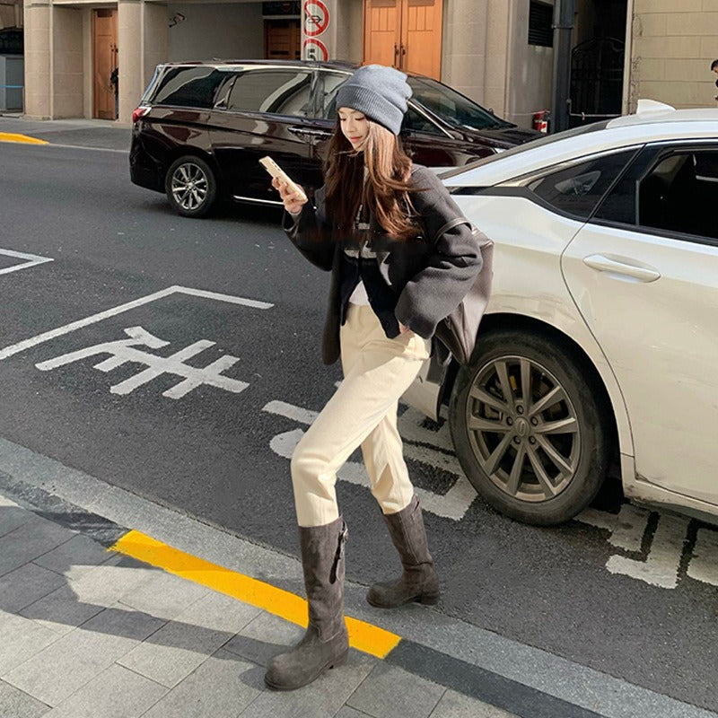 【シューズ】秋冬 新作 厚底 ラウンドトゥ ライダーブーツ レディース【15~20日発送】