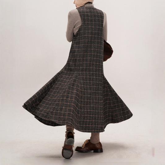 【ワンピース】スクール風 チェック柄 Vネック 若見え Aライン ノースリーブ ワンピース 【JZシリーズ】