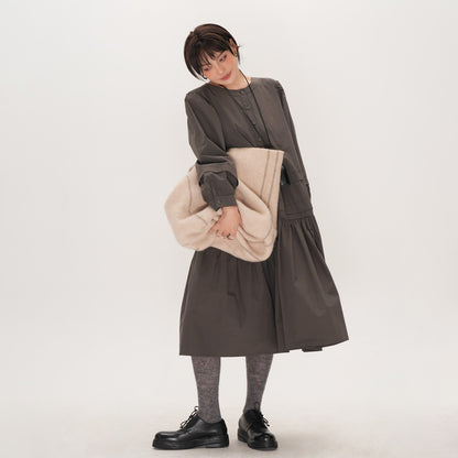 【ワンピース】レディース ゆったり 体型カバー 大きめサイズ ミディアムロング 長袖 シャツワンピース デザイン感 上品 秋【JZシリーズ】