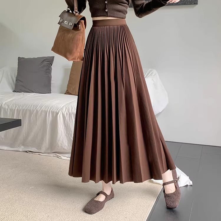 【ボトムス】エレガント ウール調 プリーツスカート 秋冬 Aライン ミディ丈 ヒップカバー 体型カバー【JZシリーズ】