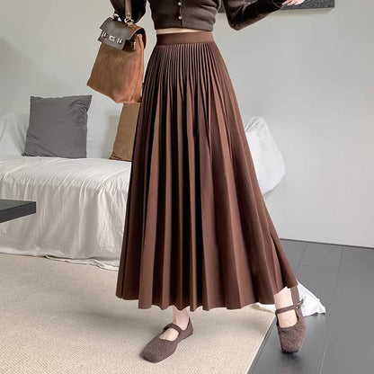 【ボトムス】エレガント ウール調 プリーツスカート 秋冬 Aライン ミディ丈 ヒップカバー 体型カバー【JZシリーズ】