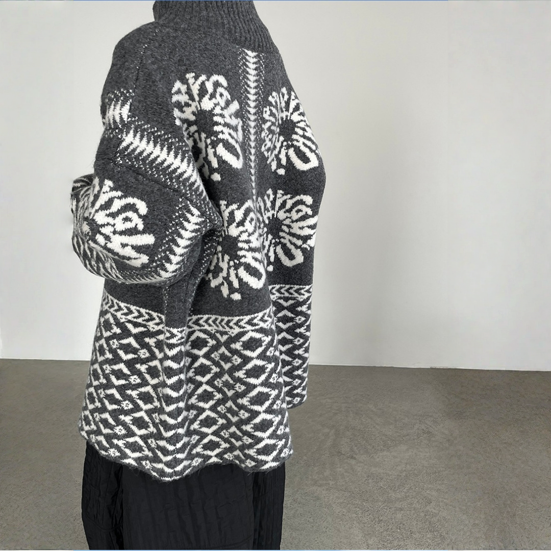 【トップス】折り襟 春 秋 冬 厚手 フェアアイル柄ニット セーター 【JZシリーズ】