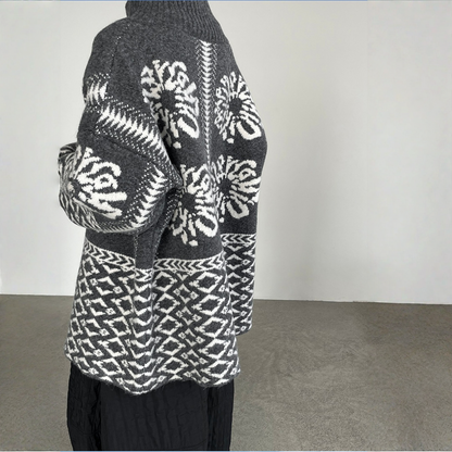 【トップス】折り襟 春 秋 冬 厚手 フェアアイル柄ニット セーター 【JZシリーズ】