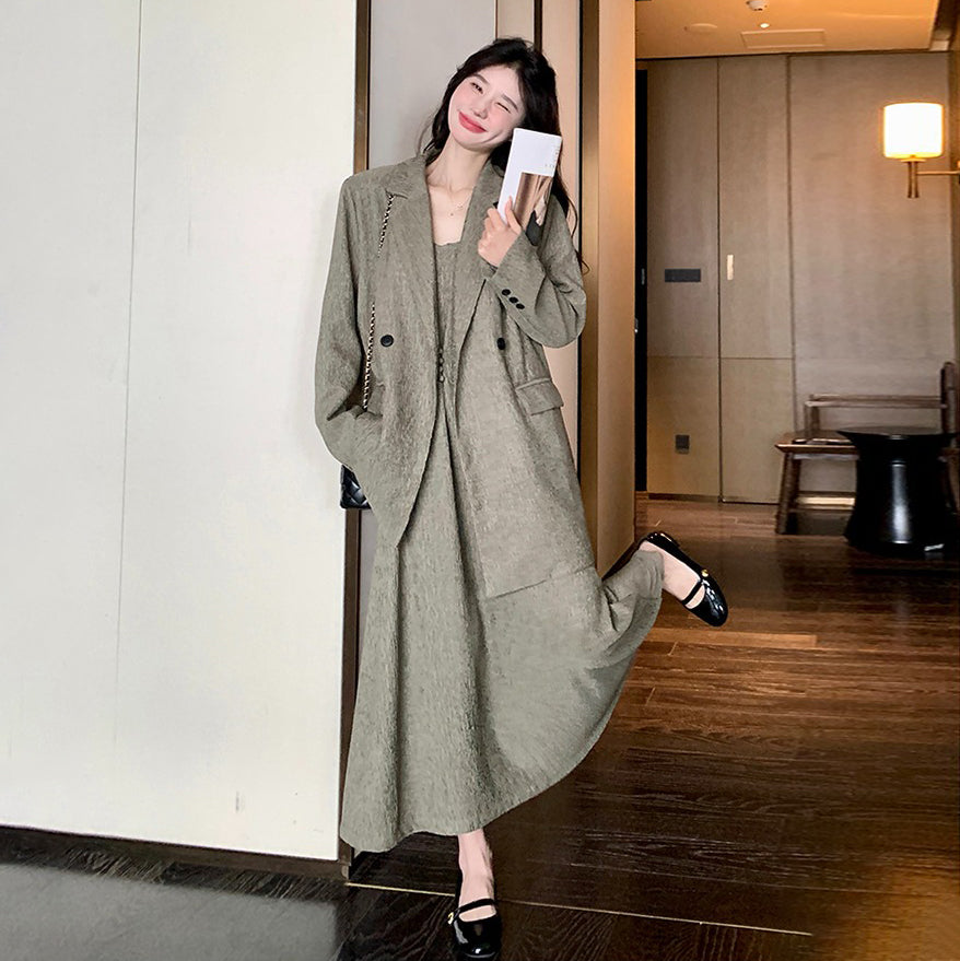 2点セット！【セットアップ】おしゃれ高級感 スーツジャケット ＋ワンピース レディース 秋 2025新作 気質＆トレンド ロングワンピース【JZシリーズ】