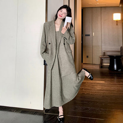 2点セット！【セットアップ】おしゃれ高級感 スーツジャケット ＋ワンピース レディース 秋 2025新作 気質＆トレンド ロングワンピース【JZシリーズ】