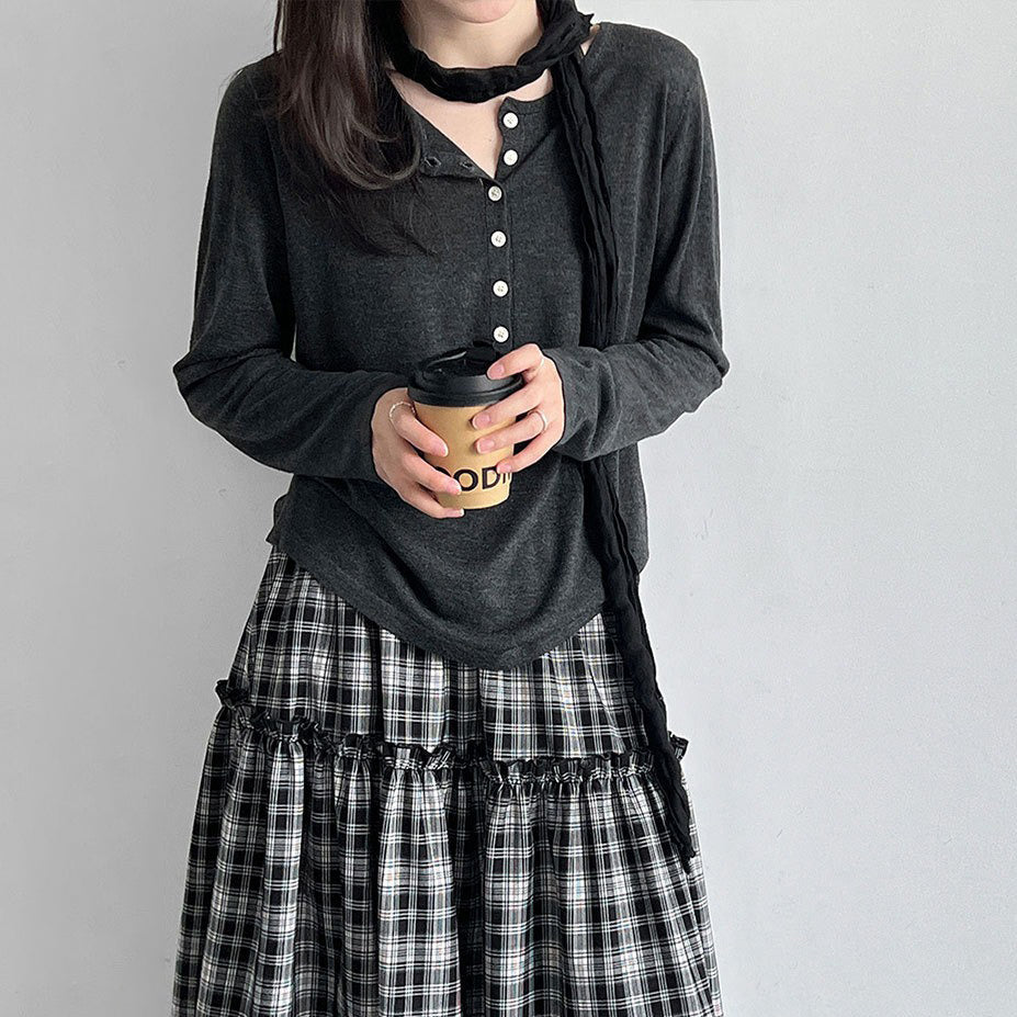 6color【トップス】秋新作 ヘンリーネックニット レディース 長袖Ｔシャツ ゆったり インナー レイヤードコーデ【JZシリーズ】