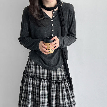 6color【トップス】秋新作 ヘンリーネックニット レディース 長袖Ｔシャツ ゆったり インナー レイヤードコーデ【JZシリーズ】