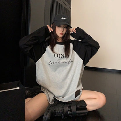 【トップス】配色 ロゴ レトロ 初秋 長袖Tシャツ 【FCシリーズ】