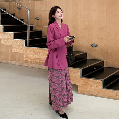 2点セット！【セットアップ】ピンク系 ジャケット重ね着風 ノースリーブワンピース セット 春秋 レディース  コーディネート楽々 大人可愛い【SHシリーズ】