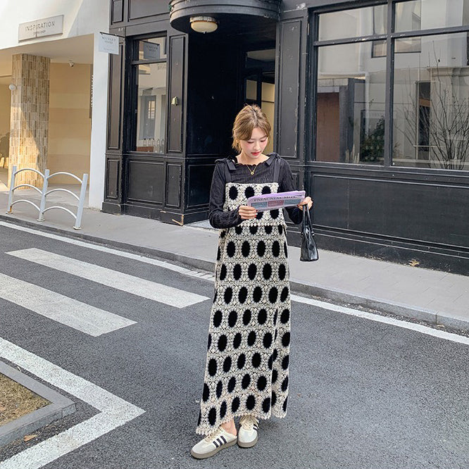 2点セット！【セットアップ】上品ベロア刺繍キャミワンピース＆トップスセット レディース 春秋 大人可愛い【SHシリーズ】【JZシリーズ】