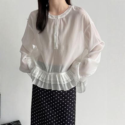 【トップス】フレンチシック 体型カバー シフォン ブラウス  【JZシリーズ】