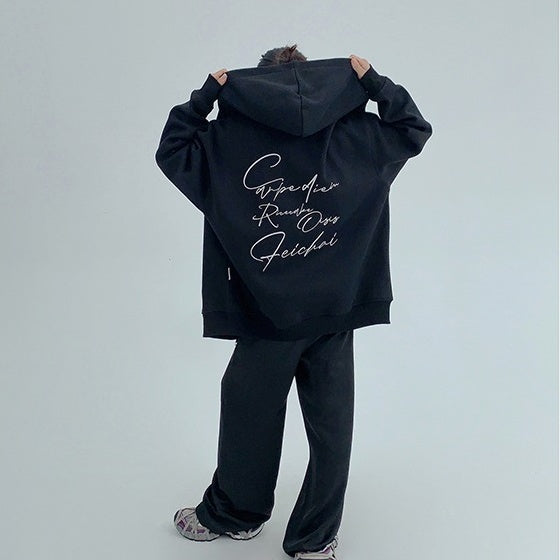 アウター】春 秋 冬 ゆるシルエット 刺繍 フード付き ジャケット