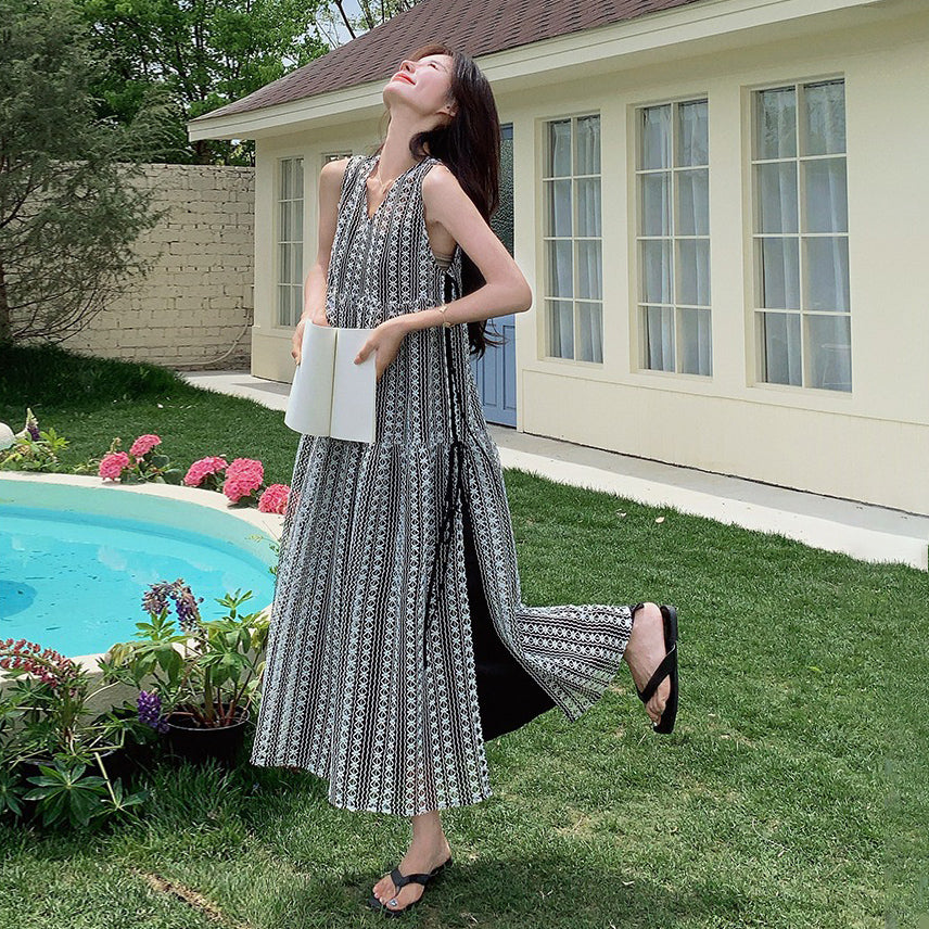 【ワンピース】ボヘミアン風ツイード調 ノースリーブワンピース 【SHシリーズ】