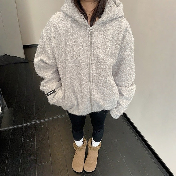 【アウター】ツイード 上品な雰囲気 厚手 フード付き ジャケット 【FCシリーズ】