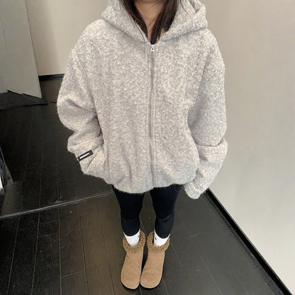 【アウター】ツイード 上品な雰囲気 厚手 フード付き ジャケット 【FCシリーズ】