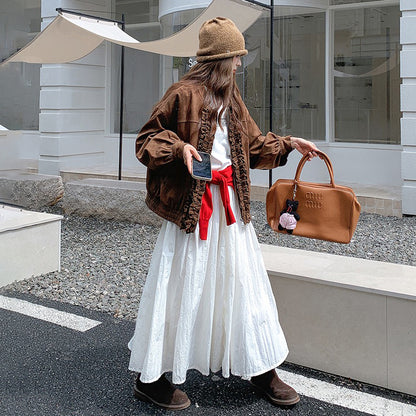 【アウター】カジュアル フリル切り替え スエード調 ショートジャケット【JZシリーズ】