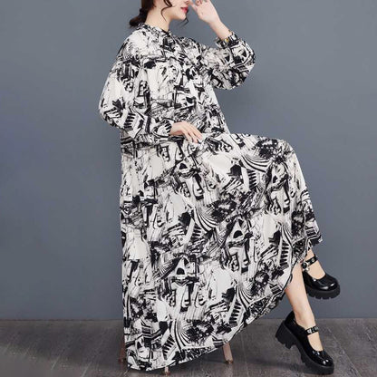 【ワンピース】春新作 大きいサイズ プリント 切替 ティアード長袖ワンピース ゆったり トレンド 花柄【SHシリーズ】