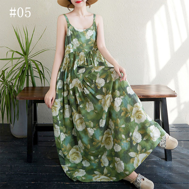 全6柄展開【ワンピース】 花柄 切り替え キャミワンピ 涼感薄手 ふんわりティアードデザイン ノースリーブワンピース【SHシリーズ】