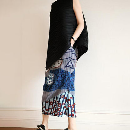 【ボトムス】夏新作 快適おしゃれ ハイウエストシンプルプリーツプリントスカート 着痩せカジュアル【SHシリーズ】