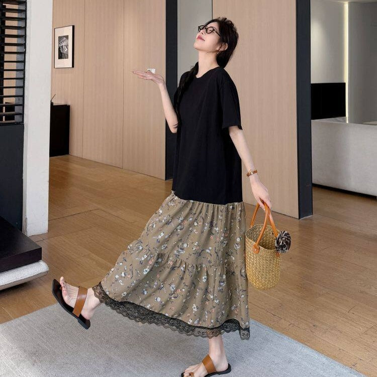 【ワンピース】レース 小花柄 大きいサイズ 膝下ロングワンピース 【JZシリーズ】