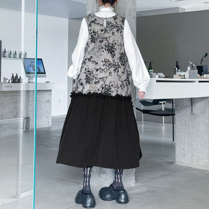 【ワンピース】春 秋 冬 レトロ 細見え ジャカード切替 ノースリーブ ワンピース 【AHシリーズ】