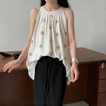 【トップス】夏 刺繍 ノースリーブ カジュアル タンクトップ 【SHシリーズ】