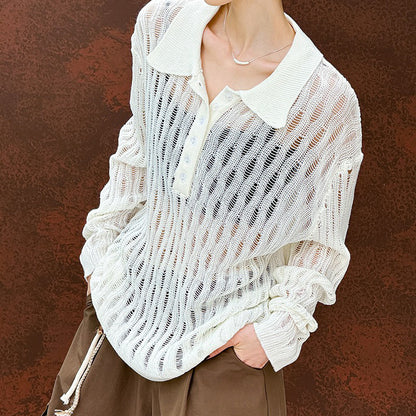 【トップス】秋先取り 大人可愛い透かし編みニットTシャツ 薄手 ゆったり【JZシリーズ】