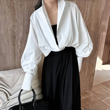 [上衣] 春秋款V領時尚蝙蝠袖襯衫[SN系列]