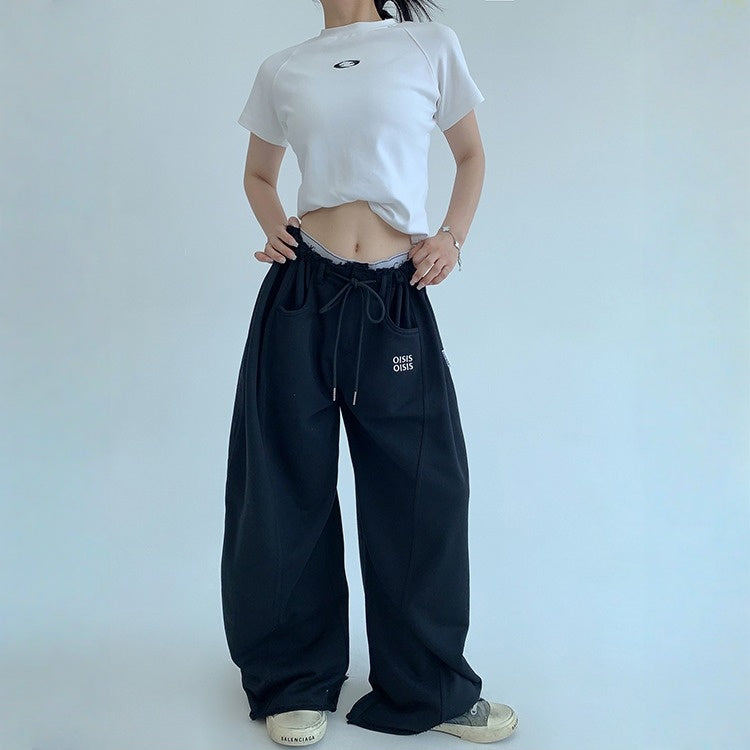 【ボトムス】春 秋 冬 ギャザーウエスト ストレート ワイド スウェットパンツ 【FCシリーズ】