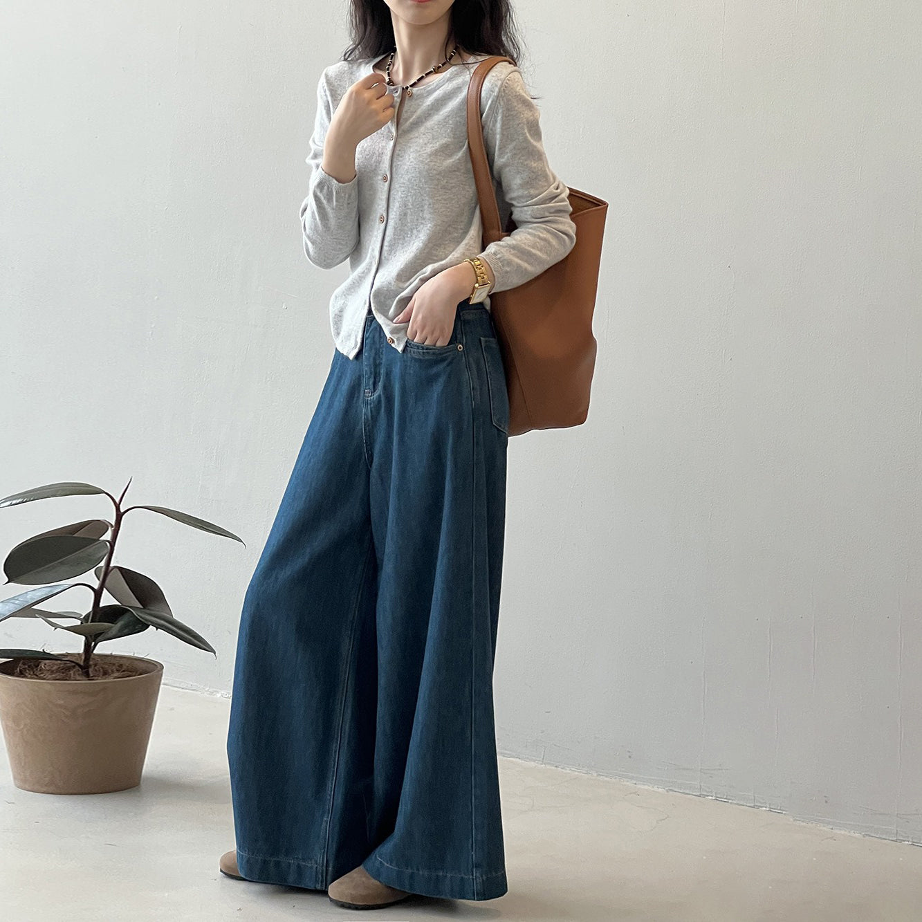 【トップス】バイカラーストライプが映える！韓国風薄手ニットカーディガン｜体型カバーも叶う秋トップス【JZシリーズ】