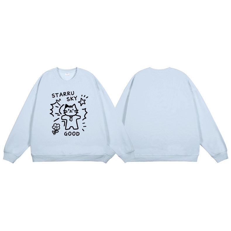 全7色【トップス】🐾子猫柄 クルーネック スウェット ユニセックス 秋冬 ゆったり かわいい パーカー【FCシリーズ】