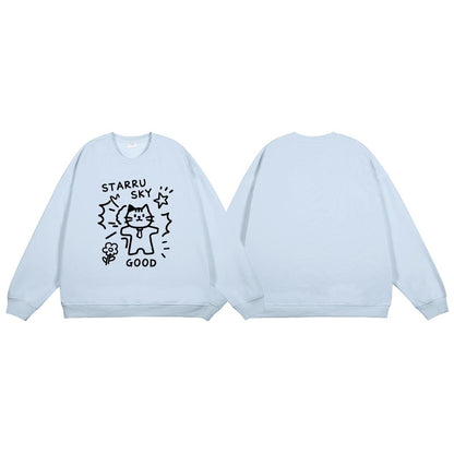 全7色【トップス】🐾子猫柄 クルーネック スウェット ユニセックス 秋冬 ゆったり かわいい パーカー【FCシリーズ】