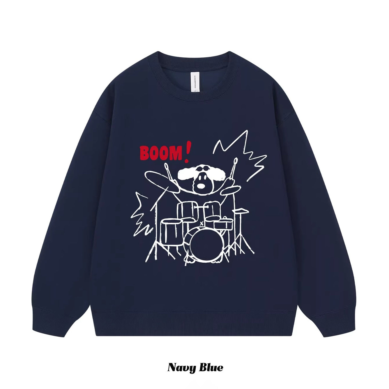 7カラー | S~3XL【トップス】ロック風 犬イラスト ドラムプリント クルーネック スウェット 秋 ルーズ ユニセックス パーカー【FCシリーズ】