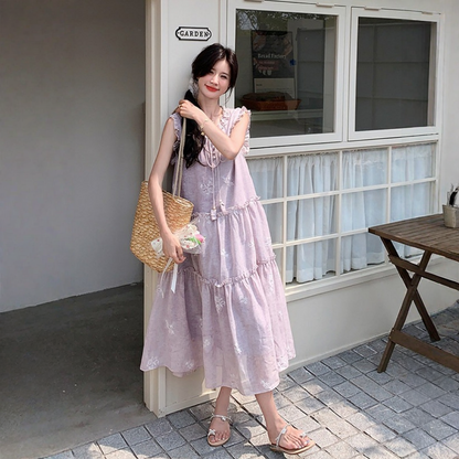 【ワンピース】プリント フェミニンスタイル フレンチ風 ノースリーブ ワンピース 【SHシリーズ】