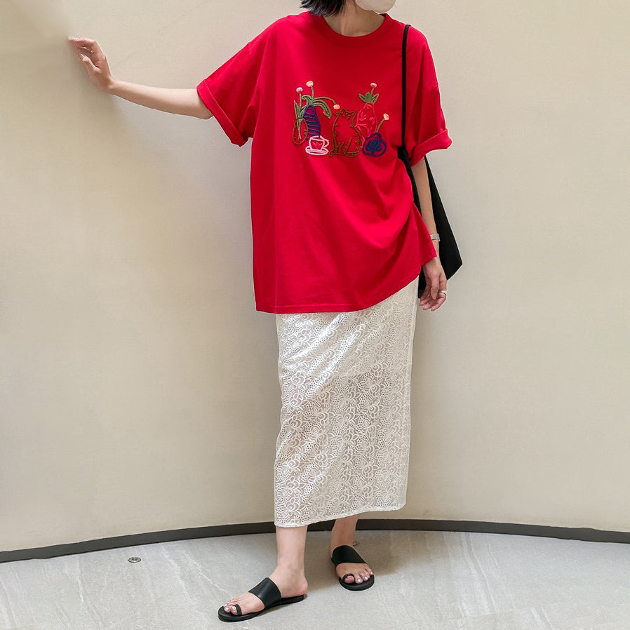 【ボトムス】刺繍入り 上品スリム ストレートスリット レースロングスカート 【JZシリーズ】