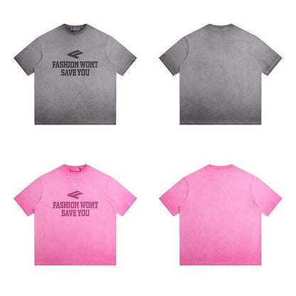 【トップス】【10～12日内発送】 夏 アメリカンウォッシュ加工 ヴィンテージ風デザイン ロゴプリント 綿100％ 半袖Tシャツ【FCシリーズ】