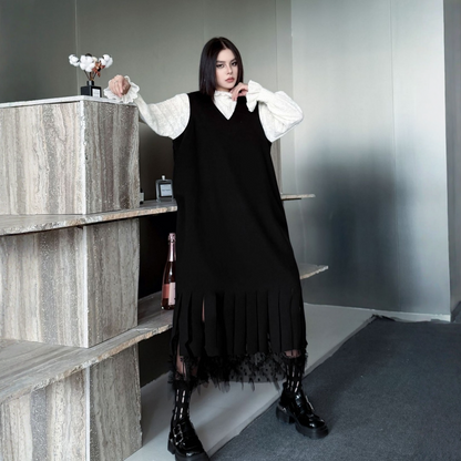 【ワンピース】春 秋 冬 Vネック レース  Aライン ワンピース 【AHシリーズ】