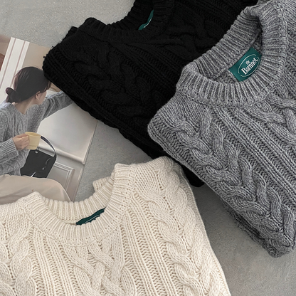 【トップス】レトロ感 厚手 プルオーバーニット 秋冬 ゆったり レディース セーター【JZシリーズ】