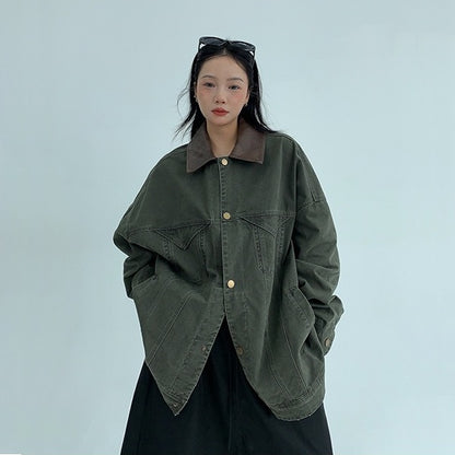 【アウター】春 秋 バーン風 ユーズド加工 リラックスフィット ジャケット 【FCシリーズ】