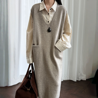 【ワンピース】春 秋 冬 ドレープ感 デザイン風 ベストワンピース 【JZシリーズ】