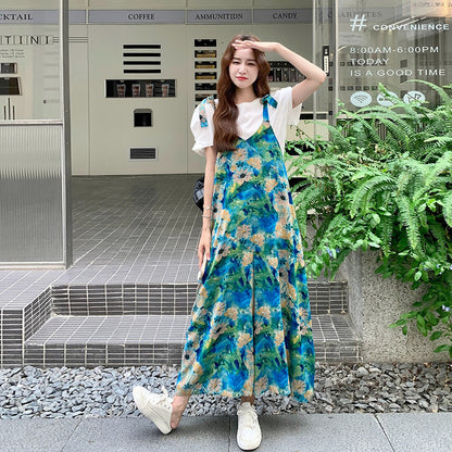 【ボトムス】夏新作 絵画のようなプリントが映える 美シルエット オールインワン【SHシリーズ】