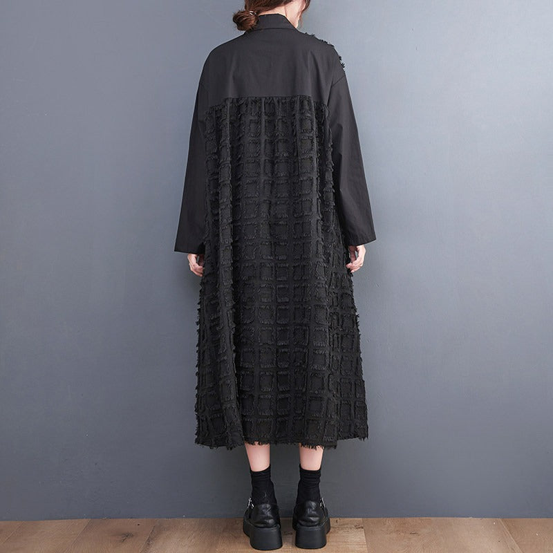 期間限定⭐️60%OFF【ワンピース】韓国風 ワイドシルエット 大きいサイズ チュール切り替え ミモレ丈ワンピース 長袖 レトロナチュラル【AHシリーズ】